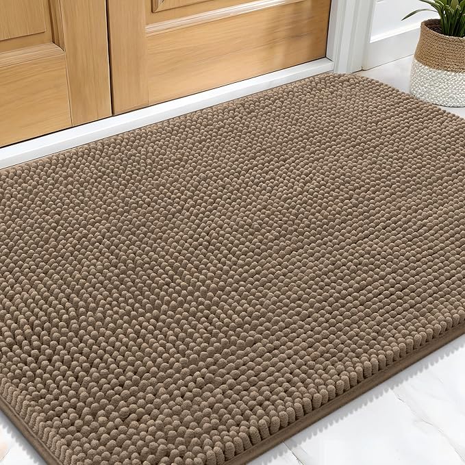OLANLY Dog Door Mat for Muddy Paws 30x20, Absorbs Moisture and Dirt, Absorbent Non-Slip Washable Doormat, Quick Dry Chenille Mud Mat for Dogs, Entry Indoor Entryway Carpet for Inside Floor, Tan