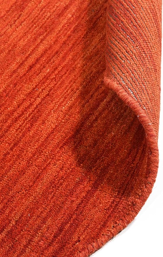 Hand Knotted Loom Wool ECO-Friendly Area Rugs - 6'x6', Round, Light Red Color, Solid Plain Design, High Pile Handmade Anti Skid Area Rugs for Living Room, Bed Room (L00111)