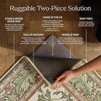 RUGGABLE Washable Vintage Area Rug – Sarrah Sage 6x9, Stain-Resistant, Non-Slip – Medium Machine Washable Rugs for Living Room, Bedroom, Hallway, Entryway & Office–with Standard Pad