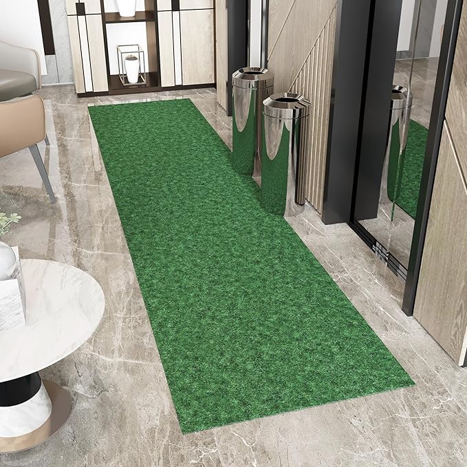 Ottomanson 2'7" x 50' Hallway Runner with Scraper Pile - Extra Durable Non-Slip Rug Mat for Indoor & Outdoor Use - Ideal for Kitchen, Entryway & Garage - High-Traffic Carpet, Green