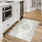 ReaLife Rugs Machine Washable Area Rug - Living Room Bedroom Bathroom Kitchen Entryway Office - Padded Crease Free Stain Resistant Premium - Boho Farmhouse Vintage- Paige- Ivory - 2'x 3'