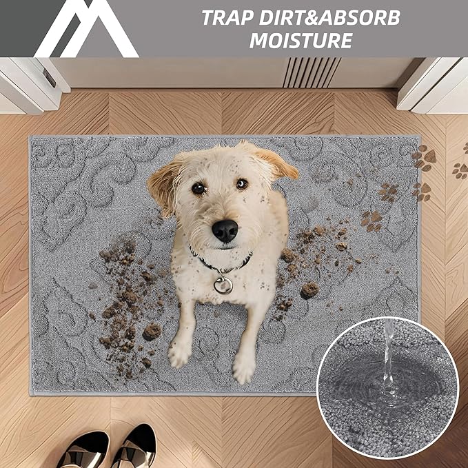 COSY HOMEER Door Mat 36”x60”,Absorbent Dirt Trapper Entryway Rugs,Non-Slip Welcome Mat,Washable Entry Rugs,Low Pile Doormat for Front Back Door,Wet Shoes & Paws,Grey
