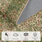 3x5 Floral Washable Area Rug for Living Room, Vintage Boho Rugs for Bedroom Dining Room, Botanical Birds Non Slip Low Pile Forest Throw Carpet for Farmhouse Office, Retro Pink/Green