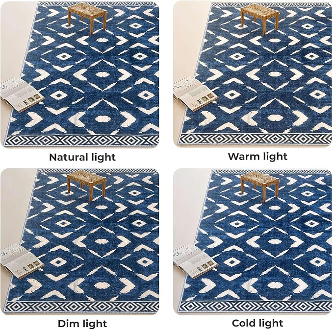 KILOCOCO Hallway Runner Rug 3x10 Runners for Hallways Washable Runner Soft Non Slip Printed Geometric Rubber Backed Low-Pile Rug Runners for Bedroom Kitchen Living Room Boho Rugs, Blue