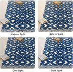 KILOCOCO Living Room Rug 5x7 Area Rug Printed Boho Washable Bedroom Rugs Non Slip Soft Large Moroccan Rubber Backed Indoor Rugs for Dining Room Office Farmhouse Geometric Carpet, Blue