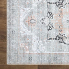 Bloom Rugs Washable Non-Slip 4' x 6' Rug - Gray/Coral Pink Traditional Area Rug for Living Room, Bedroom, Dining Room, and Kitchen - Exact Size: 4' x 6'