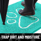 Smiry Dog Door Mat for Muddy Paws, Absorbent Dirt Trapper Non Slip Quick Dry Washable Chenille Mat for Mud Dogs, Entry Rug for Indoor and Outdoor (48x30 Inches, Turquoise and White)