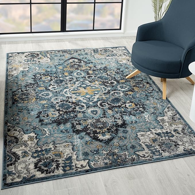 LUXE WEAVERS Moroccan Blue 8x10 Medallion Area Rug for Living Rooms