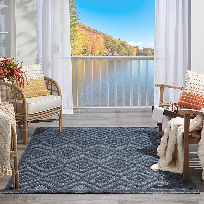 Nourison Home Versatile Navy Blue 4' x 6' Area Rug - Easy Clean, Non Shedding, Bed Room, Living Room, Dining Room, Kitchen (4' x 6')