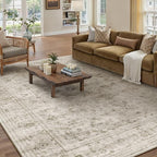 HUGEAR Washable 6x9 Area Rugs Retro Beige Living Room Bedroom Rug Vintage Distressed Non Slip Stain Resistant Low Pile Neutral Throw Carpet for Home Decor