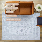 Fame Living Beige Oushak Rug, Modern, Vintage, Turkish, Eclectic, Floral, Pastel, Washable, Area Rugs for Living Room, Dining, Bedroom, Office, Entryway, Foyer, Playroom, Nursery, 5'x6'9"