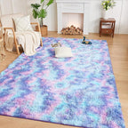 Andency Soft Area Rugs for Living Room Bedroom, 4x6 Fluffy Shaggy Bedside Rug, Non-Slip Large Shag Fuzzy Plush Carpets for Bedroom Kids Dorm Nursery Home Decor Aesthetic, Tie-Dyed Unicorn Rainbow