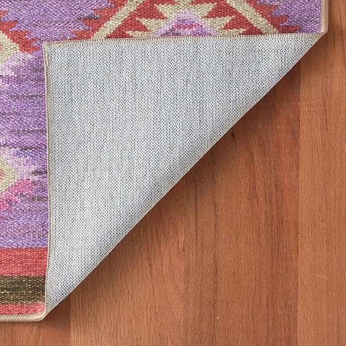 Dash & Albert Rhapsody Spice Machine Washable Rug, 3 X 5 Feet, Red/Purple Graphic Pattern - Premium Luxury Hotel Quality Soft Breathable Hypoallergenic Machine Washable Easy Care All Season