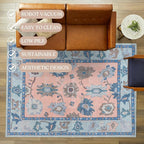 Fame Living Modern Oushak Runner Rug, Runners, Vintage, Turkish, Eclectic, Floral, Pastel, Washable, Long Runner Rugs for Hallway, Kitchen, Living Room, Bedroom, Kitchen, Bathroom, 2'5"x13'