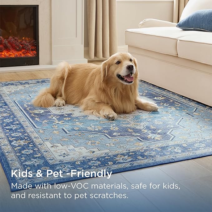 Bedsure 3x5 Area Rugs for Living Room, Machine Washable Rugs, Non-Slip Backing, Non-Shedding, Vintage Low Pile Easy Care Throw Carpet for Bedroom Dining Room, Taupe