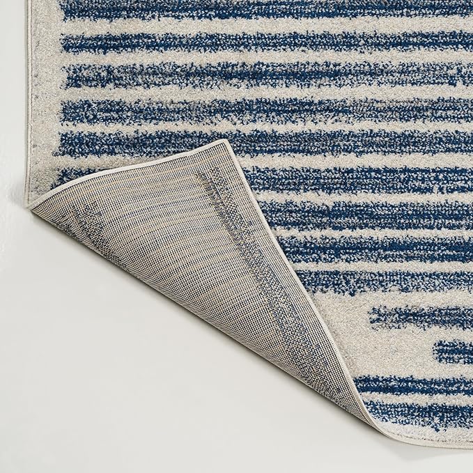 JONATHAN Y Khalil Modern Berber Stripe Cream/Navy Indoor Area Rug, 5x8, Contemporary, Bohemian, Easy-Cleaning for Living Room, Bedroom, Kitchen, Pet Friendly, Non-Shedding (MOH207E-5)