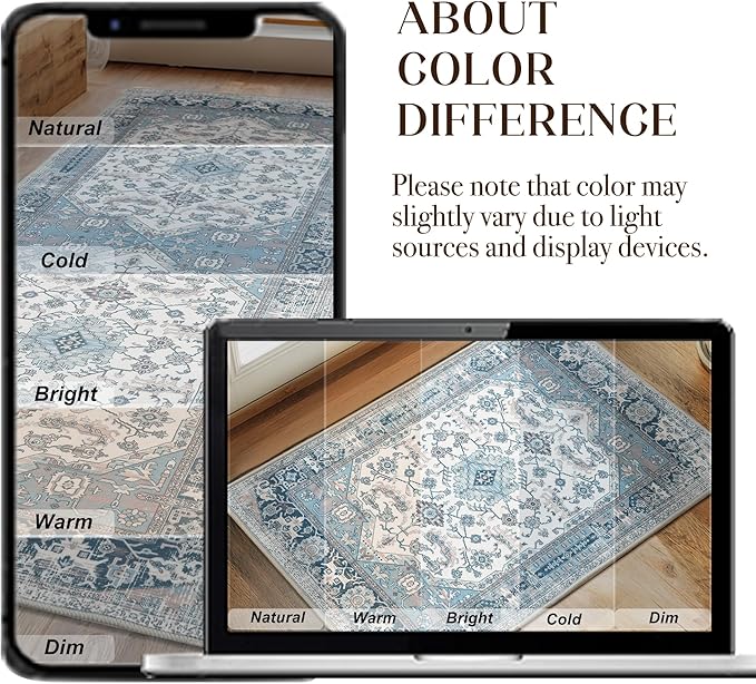 XWZO Runner Rug 2x10ft for Long Hallways, Washable Non-Slip Low Pile Area Rug with Rubber Backing, Spill Resistant Soft Vintage Floor Carpet for Kitchen Entryway Stair Landing Living Room, Blue