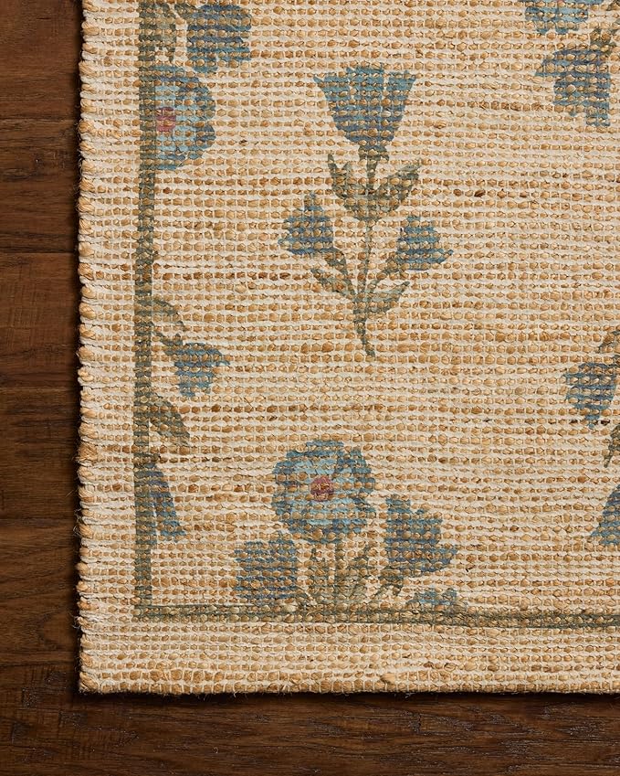 Loloi Chris Loves Julia Rue Collection RUE-04 Moss/Blue 2'-3" x 3'-9" Accent Rug Jute Neutral Floral Living Room Bedroom Rug