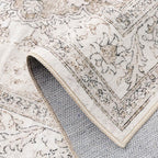 Beige Area Rug 3x4 Washable Vintage Carpet Entryway Office Soft Retro Kitchen Low Pile Thin Door Mat Non Slip Oriental Medallion Throw Small Rug for Bathroom Bedroom Dining Living Room