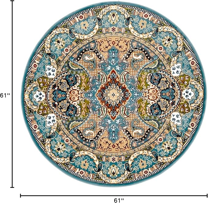 Unique Loom Narenj Collection Classic Traditional Medallion Textured Design Area Rug, 5' 0" x 5' 0", Blue/Tan