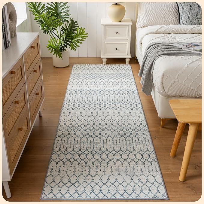 Istana Hallway Runner Rug 2.5x8 - Blue Kitchen Rugs Non Slip Washable -Silk's Soft Touch Carpet Runner - Stylish Runner Rugs for Home