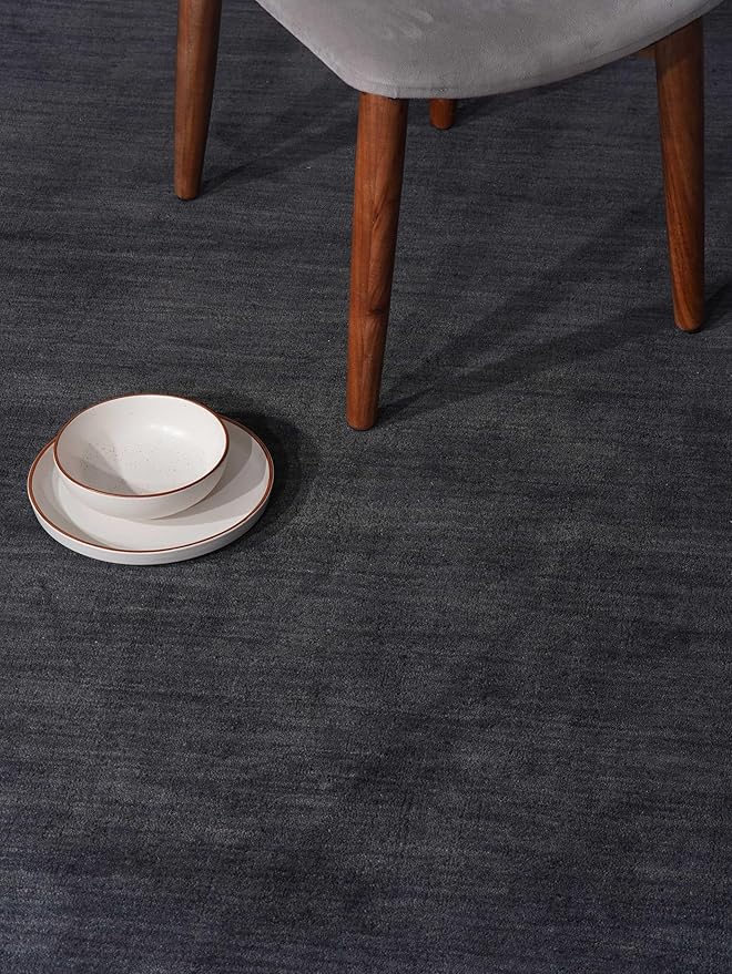 Hand Knotted Loom Wool ECO-Friendly Area Rugs - 8'x8', Square, Charcoal Color, Solid Plain Design, High Pile Handmade Anti Skid Area Rugs for Living Room, Bed Room (L00111)