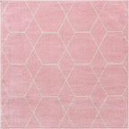 Unique Loom Trellis Frieze Collection Area Rug - Geometric (4' Square, Light Pink/ Ivory)