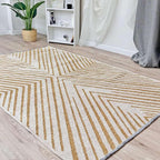 Alfa Rich 5x8 Geometric Gold Off White Washable Area Rugs for Living Room Bedroom Kitchen Cotton Rug
