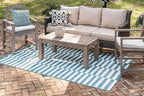 Unique Loom Outdoor Collection Classic Stripes, Transitional Indoor & Outdoor Area Rug, Rectangular 8' 0 x 11' 0 Teal/ Ivory