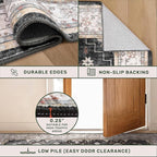 Boho Dining Room Rugs for Under Table - Washable Black Area Rug for Living Room, Low Pile Non-Slip Rugs for Bedroom, Office - Charming Geometric Decor & Stain Resistance - 6x8 Black/Multi