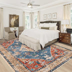 Area Rug 8x10 Washable Rug, Vintage Boho Medallion Rugs Non-Slip Soft Low Pile Large Distressed Rug Indoor Retro Carpet for Living Room Bedroom Dining Room Home Office (Tribal Medallion/Multi, 8'x10')
