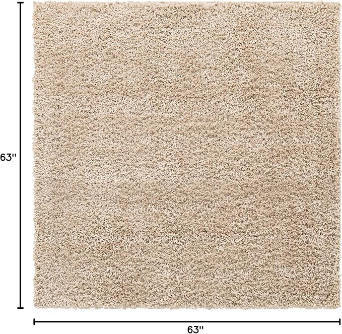 Unique Loom Davos Shag Collection Area Rug - Solid (5' 3" Square, Linen)