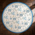 jinchan Elora 8ft Floral Round Rug for Dining Room Washable Living Room Rug Vintage Romance Design Non Slip Indoor Floor Cover Lightweight Low-Profile Throw Carpet for Bedroom Porch Patio, Blue/Beige