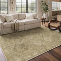 Bavni 5x7 Area Rugs for Living Room, Machine Washable Rug Non Slip, Vintage Chenille Distressed Print Carpet, Large Low Pile Ultra-Thin Lightweight Rugs for Bedroom, Dining Room, Office, Nut Brown
