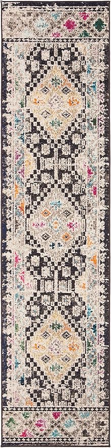SAFAVIEH Madison Collection Runner Rug - 2'2" x 18', Black & Yellow, Boho Diamond Distressed Design, Non-Shedding & Easy Care, Ideal for High Traffic Areas in Living Room, Bedroom (MAD418Z)