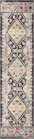 SAFAVIEH Madison Collection Runner Rug - 2'2" x 12', Black & Yellow, Boho Diamond Distressed Design, Non-Shedding & Easy Care, Ideal for High Traffic Areas in Living Room, Bedroom (MAD418Z)