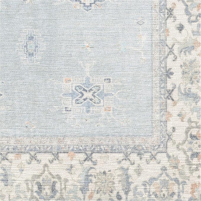 RUGGABLE Washable Vintage Area Rug – Verena Soft Blue 2x3, Stain-Resistant, Non-Slip – Small Machine Washable Rugs for Living Room, Bedroom, Hallway, Entryway & Bathroom–with Cushioned Pad