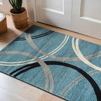 Rugshop Modern Wavy Circles Design Accent Rug, Fade-Resistant Carpet for Entryway, Bathroom, or Kitchen, Blue, 2'7" x 4'