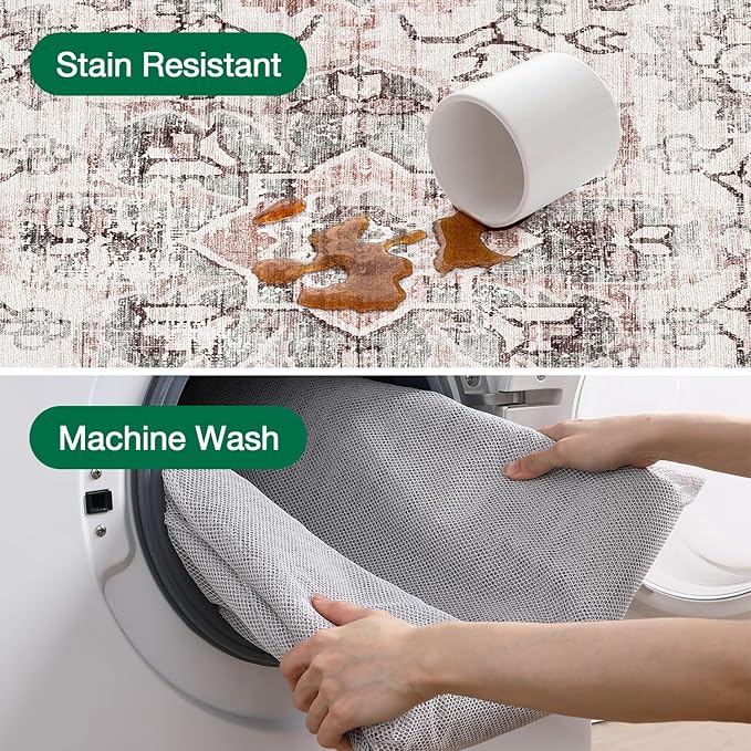 LUMI Washable Area Rug 5x8 for Living Room, Ultra Soft Stain Resistant Carpet with Non Slip Rubber Backing, Non-Shedding Low Pile Rugs for Bedroom, Dining Room, Indoor, Office