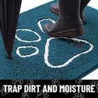 Smiry Dog Door Mat for Muddy Paws, Absorbent Dirt Trapper Non Slip Quick Dry Washable Chenille Mat for Mud Dogs, Entry Rug for Indoor and Outdoor (48x30 Inches, Atlantic Blue and White)