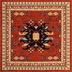 Unique Loom Taftan Collection Border Geometric Tribal Inspired Design Area Rug (8' 0 x 8' 0 Square, Terracotta/ Ivory)