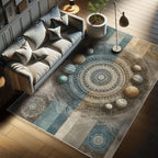 Ambesonne Space Boho Decorative Rug, Modern Interpretation of Outer Galaxy Art Planets and Trippy Mandalas, Quality Carpet for Bedroom Dorm and Living Room, 2' 5" x 5', Sea Blue Eggshell Tan