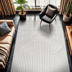 CAMILSON Modern Rug 8x10 Luxury Swirl Curved Micro Loop Area Rugs Soft High-Low Pile Stain Resistant Easy to Clean Non-Shedding Durable Living Room Bedroom Indoor Carpet (White)