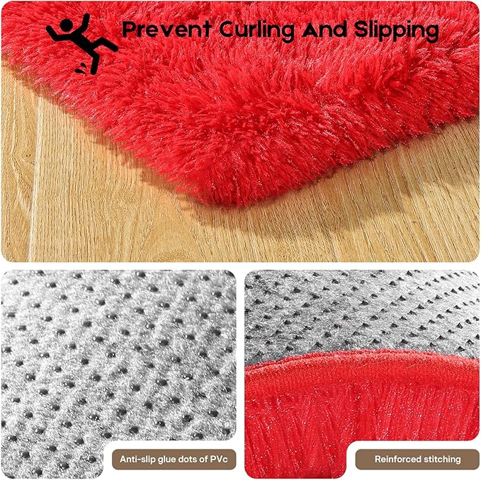 5x7 Red Rug for Living Room Bedroom, Fluffy Large Area Rug Soft Shag Non-Slip Carpet for Kids Boys and Girls Room Dorm Home Decor (5ft x7ft)