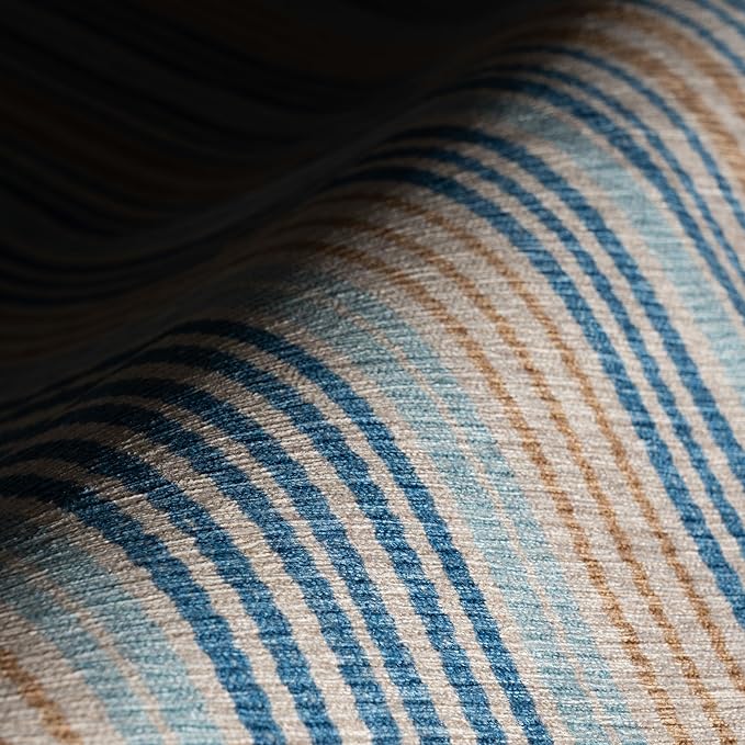 Dash & Albert Tyne Blue Machine Washable Rug, 4 X 6 Feet, Blue/Tan Stripe Pattern