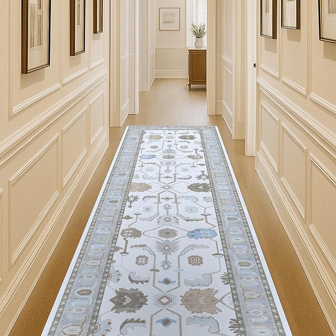 Fame Living Cream Grey Oushak Rug, Modern Rugs, Vintage, Turkish, Eclectic, Floral, Pastel, Washable, Small Throw, Accent Area Rug for Living Room, Bedroom, Kitchen, Bathroom, 2'5"x4'9