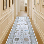 Fame Living Cream Grey Oushak Runner Rug, Modern Runners, Vintage, Turkish, Eclectic, Floral, Pastel, Washable, Runner for Hallway, Kitchen, Bedroom, Bathroom, 2'5"x9'8"