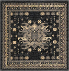 Unique Loom Taftan Collection Border Geometric Tribal Inspired Design Area Rug (8' 0 x 8' 0 Square, Black/ Gray)