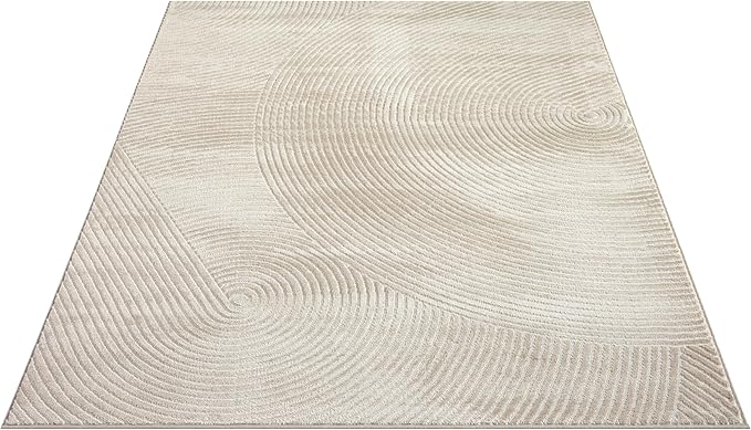 Abani Neutral Beige Area Rug 4' x 6' for Living Room, Bedroom - Zen Reiki Circles Pattern - Durable & Easy to Clean