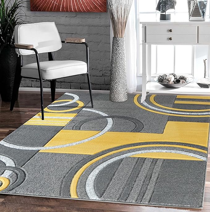 GLORY RUGS Modern Area Rug 5x7 Yellow Soft Hand Carved Contemporary Floor Carpet with Premium Fluffy Texture for Indoor Living Dining Room and Bedroom Area